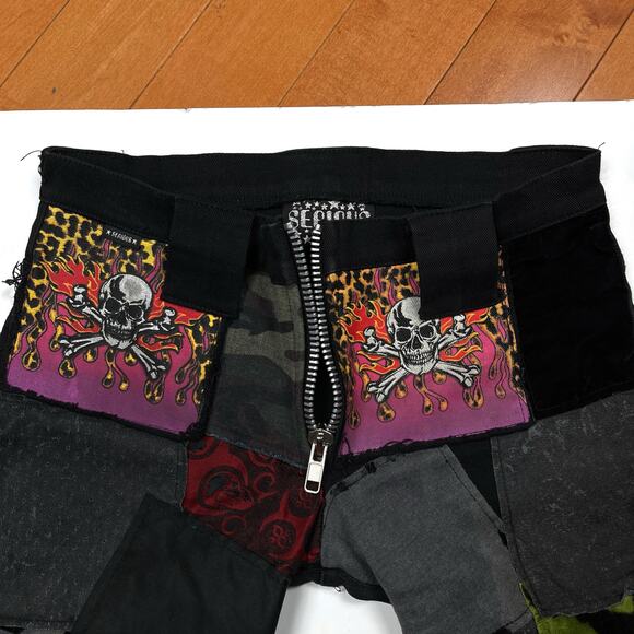 Rare Y2K Serious Los Angeles Patchwork Pants LA Clothing Black Jeans Goth Punk - Picture 6 of 16
